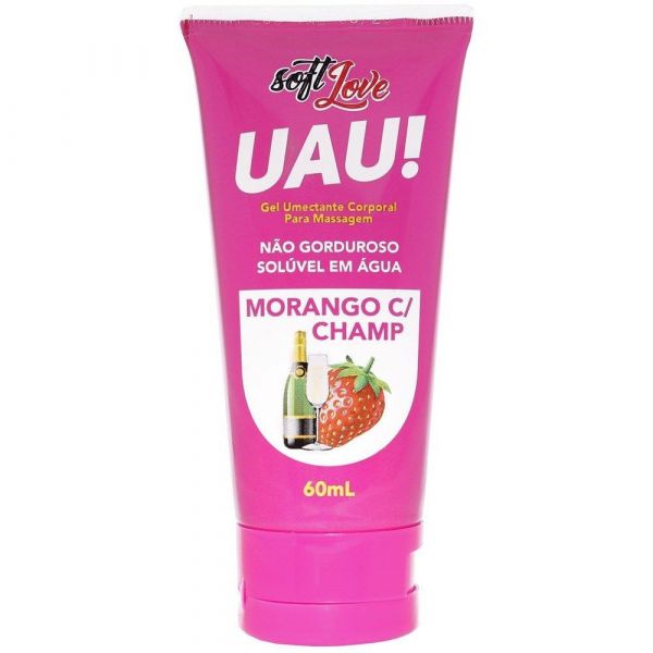 GEL LUBRIFICANTE AROMATIZADO MORANGO COM CHAMPAGNE UAU! 60ML - SOFT LOVE